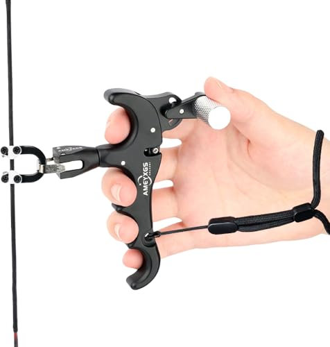 SHARROW Bogenschießen Release Aids Compound Bogen Daumen Release 4 Finger Aluminiumlegierung Auslösehilfen Spannhilfen mit Metall D-Loop für Jagd (Schwarz)