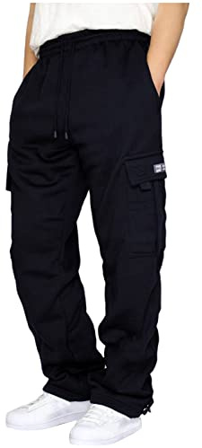 Halfword Mens Loose Fleece Cargo Trousers Casual Gym Jogging Bottoms Lightweight Joggers Sweatpants Navy 3XL