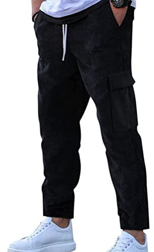 Oanviso Pantaloni da Uomo Classics Pantaloni Corduroy Cargo Pants Larghi Pantaloni con Elastico in Vita Pantaloni Casual Multi-Tasche Pantaloni in Velluto a Coste Pant Comodi e Morbido A Nero XL
