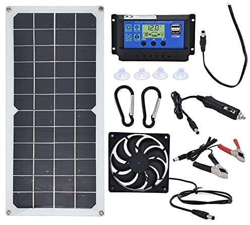 Natudeco 10 W Solarbetriebener Lüfter-Kit Solarpanel-Treiber-Lüfter-Set Mini-Haustier-Ventilator Wasserdichtes Gewächshaus RV-Abluftventilator Außenlüftungsgeräte mit 60a-Controller