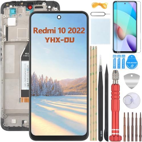 YHX-OU 6.5 Schwarz+Rahmen Display Für Xiaomi Redmi 10 2022 21121119SG ​LCD Display Touchscreen Ersatz Bildschirm Glas Assembly mit Werkzeug + 1 Stück Schutzfolie