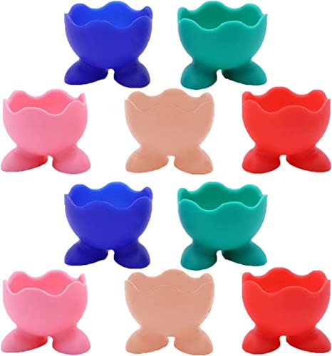 Norhogo Juego de 10 hueveras de silicona para niños, hueveras de silicona, soporte para huevos para servir tazas con pies pequeños, para el hogar, cocina, hueveras, niños