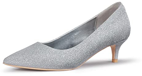 GENSHUO Scarpe da Donna con Tacco Basso Classico da 5 cm, Punta Chiusa e Design Slip-on, Ideali per Ufficio e Abiti, Glitter Argento, 37 EU