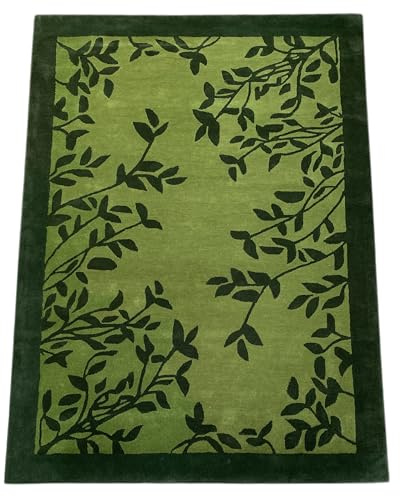 Grün Teppich 100% Wolle 170X240 cm Handarbeit Blatt Designer Handgetuftet