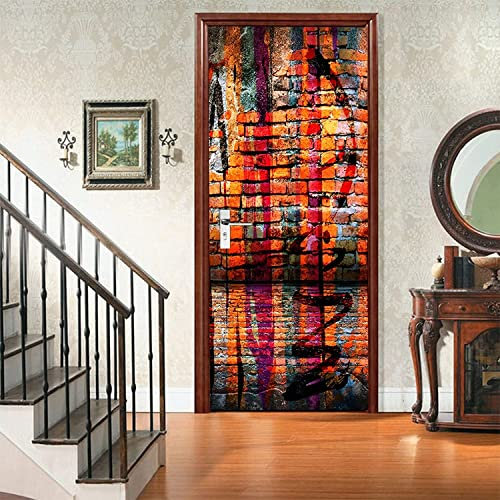 Türtapete Selbstklebend Türposter Türaufkleber 3D Wohnzimmer Schlafzimmer Badezimmer Wasserdicht Abnehmbare Professionelle Vinyl Upgrade, Bunte Graffiti-Backsteinmauer 80 X 200 Cm - Kunstfotos Von Ki