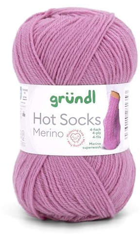 Gründl Hots Socks Merino Uni - Ovillo de lana para calcetines (4 hilos, 50 g/200 m, 75 % lana virgen (merino, superwash), 25 % poliamida, sin mulesing, certificado Öko-tex Standard, (29 rosa)