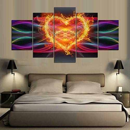 Decoracion Salon Modernos 5 Piezas Lienzo Grandes Murales Pared Hogar Pasillo Decor Arte Pared Cuadro Símbolo De Fuego De Corazón Abstracto Hd Impresión Foto Innovador Regalo (Xxl/Sin Marc -0D1F-A8O
