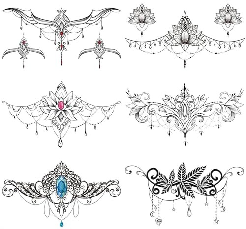 GLARYYEARS Sexy Underboob Temporary Tattoos for Women | 6-pack realistic black floral chest tattoos. Waterproof & long-lasting for festivals, beach, or parties. Easy peel removal.