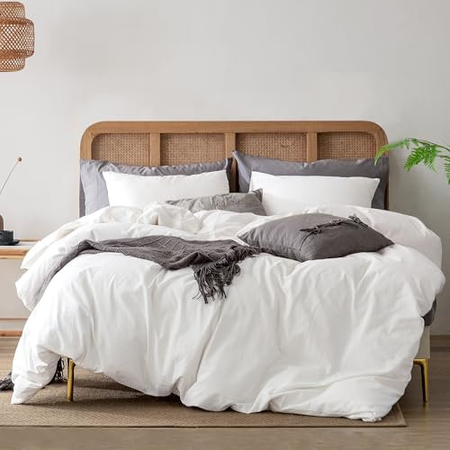 ATsense Bettwäsche 135x200 Baumwolle 4teilig, Stonewashed Bettwäsche-Sets Natur Weiß Ähnlich wie Leinen, Oeko-TEX, Hypoallergen und Atmungsaktiv, 2 Bettbezug und 2 Kissenbezug 80x80