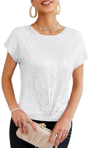 GRACE KARIN Festlich Club Party Disco Cocktail Glitzer Pailletten Tunika Top Elegant Weihnachten Valentinstag Date Outwear Bluse Silber XXL