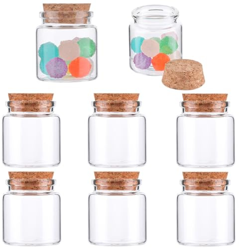 CRASPIRE Botellas de Vidrio Pequeñas de 50 ml/1.7 oz con Tapón de Corcho Frascos de Dulces Vacíos Mensaje de Deseos Mini Vasos Botella Poción Transparente Viales Decorativos para Arena Agua