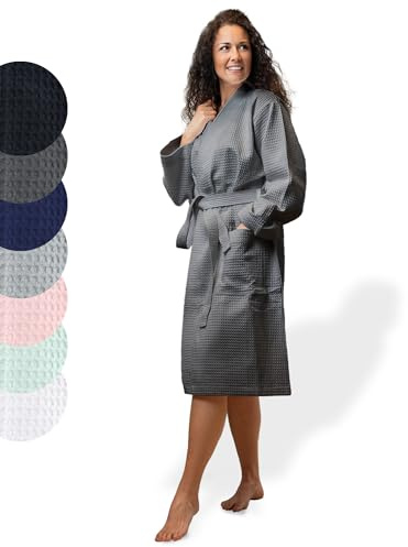 SIEGENTHAL® Damen Bademantel Waffelpique 100% Baumwolle mit Schalkragen Leicht Morgenmantel S bis XL – Leichter Damen Bademantel, Komfortabel, Weich, Ideal für Frühling und Sommer