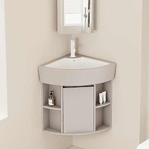 JOSIAHCQ Meuble d'Angle Salle de Bain avec Vasque et Robinet - Sous Lavabo Lave Main WC - Parfait pour Les Petits Espaces (42cm/16.53in)
