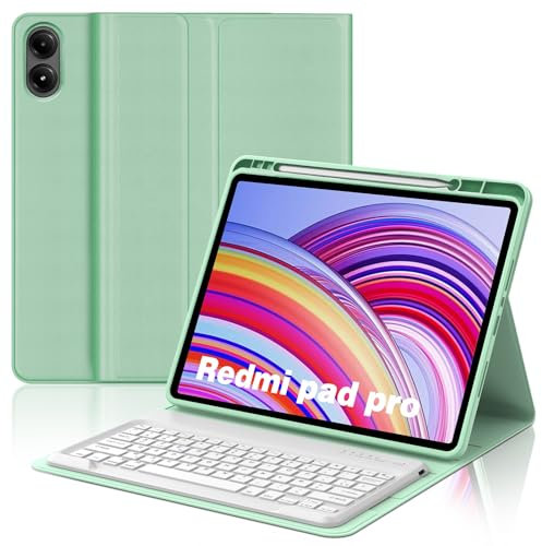 JADEMALL Clavier Redmi Pad Pro 12.1, Etui Clavier pour Redmi Pad Pro 12.1 2024, AZERTY Français Bluetooth Magnétique Détachable avec Fente pour Stylo pour Tablette Redmi Pad Pro 12.1, Vert Clair