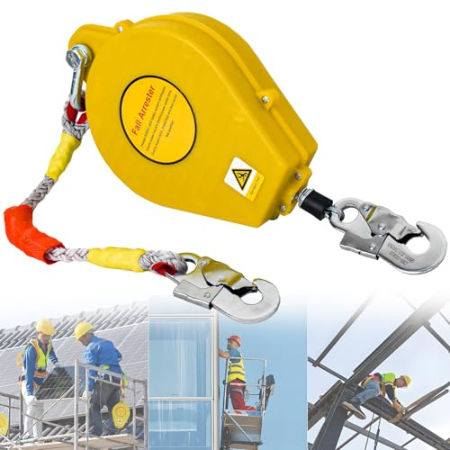 Aocay Höhensicherungsgerät Absturzsicherung mit Sperre, 150kg(Gelb, 5m) | Zertifiziertes 3-20m Einziehbar Absturzsicherung Dachdecker für Dach und Arbeiten in der Höhe mit Automatischer Sperrfunktion
