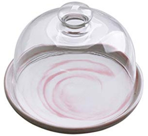 VNNHGB Dome Cake Stand Marble Pattern Cake Display Plate, Home Fruit Desserts Tasting Plate Dust proof Glass Dome Salad Pizza Dome Ceramic Tray