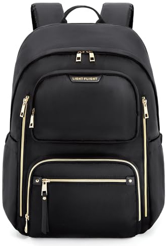 LIGHT FLIGHT Women's Laptop Backpack Fit for 15.6 Inch for Travel Work Business College, Large Capacity Stylish Bookbag with USB Port and Water-Resistant for Daily Use,Black