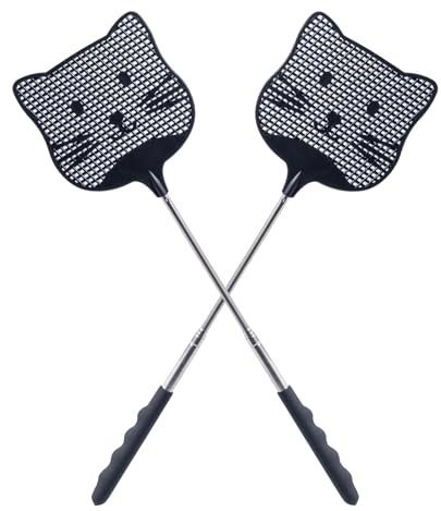Staruby 2-Pack Fliegenklatsche, Teleskop Fliegenklatsche ausziehbare Fliegenklatschen, Langer Griff Fliege Swatter, Kunststoff Heavy Duty Fly swatter für drinnen Patio Garten und im Freien Schwarz