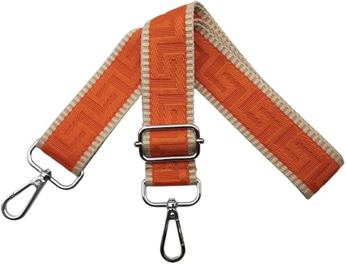 Schultergurt für Tasche Taschengurte zum Wechseln, Verstellbar Taschengurt Breit 3.8cm mit Silber Karabiner - Taschenband Schulterriemen Tragegurt für Handtaschen Damen, Khaki/Orange, K34