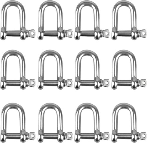 Grillete en forma de D, grillete con anilla en D de acero inoxidable 304, grillete de acero inoxidable M4, grillete en D, grillete en D de acero inoxidable, grillete con anilla en D recto, 12 piezas