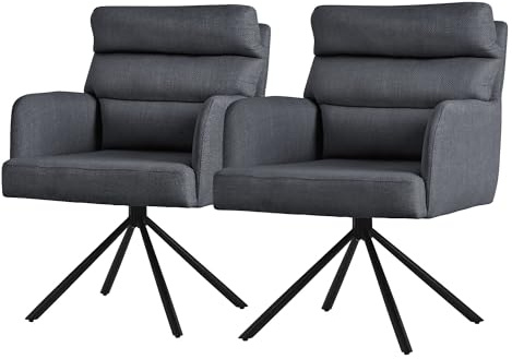 ML-Design Esszimmerstühle drehbar 2er Set, Anthrazit, Wohnzimmerstühle mit Arm- & Rückenlehne, Drehstühle Auto-Position, Polsterstühle mit Polyesterbezug & Rückenkissen, Küchenstühle mit Stahlgestell
