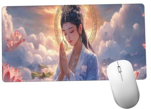Tapis de Souris Blanc XXL Tapis de Bureau Fée 1400x600x3mm Desk Mat Gaming Lavable Pad pour Ordinateur Portable, avec Base en Caoutchouc Antidérapante Pad pour Gamer, PC, Personnel de Bureaux Y445
