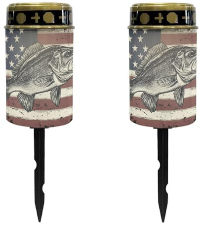 Luarisgur USA Flag Fish Solar Memorial Lights for Graves 4th of July Gravesite Decorations Cemetery Eternal Light Solar Candle Lights Waterproof Memorial Grave Decorations Gifts Set of 2