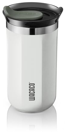 WACACO Octaroma Lungo Vacuum Insulated Coffee Mug, Double-Wall Stainless Steel Travel Tumbler with Drinking Lid, 10 fl oz(300ml), M Size, Ceramic White