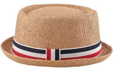 HEYANN Pork Pie Chapeau de paille pour homme Pork Pie Fedora 58 cm Chapeau d'été pour hommes et femmes, bowler plat protection solaire chapeau classique