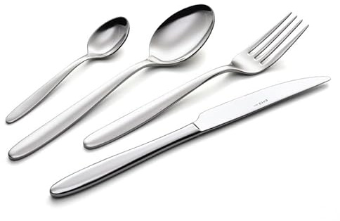 Eme P13ACP/CR Servizio Posate 6 Coltello 6 Forchetta 6 Cucchiaio 6 Cucchiaino Confezione Vetrina, 24 Pezzi, Modello Capri, Stile Moderno, Posate Lucide, Nichel Free