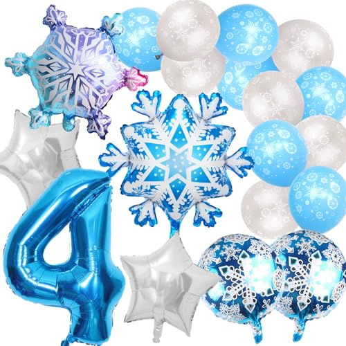 19 Pezzi Palloncino Fiocco di Neve 4 Anni, Palloncini Di Fiocco Di Neve, Snowflake Palloncini, Palloncino in Lamina a Forma di Neve, Decorazione di Compleanno a Forma di Neve