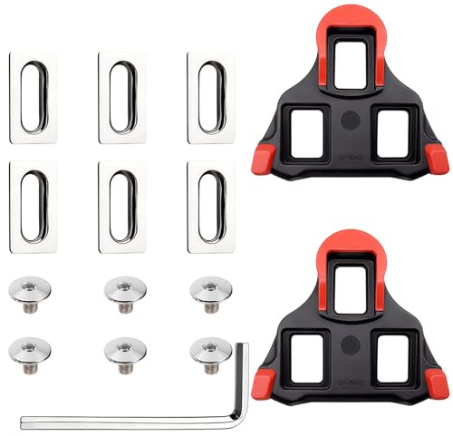 Cales SPD pour Chaussures de Vélo, Compatibles avec Shimano SPD-SL, Plaques Antidérapantes Vélo Route et Vélo Intérieur, Kit de Cales Vélo avec Vis et Clé Allen (Rouge)