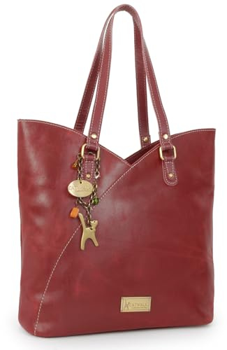 Catwalk Collection Handbags - Tote Bag Grande de Piel Envejecida - Bolso de Hombro Tulipán Mujer - Bolso de Mano de Trabajo - Abigail - Rojo