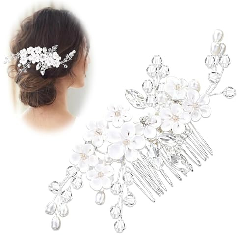 Herbst Braut Haarschmuck Hochzeit, Kristall Blume | Kopfschmuck Boho Haarkamm Silber Haarclip, Handgefertigt Haarschmuck Braut für Damen Mädchen Frauen (C)