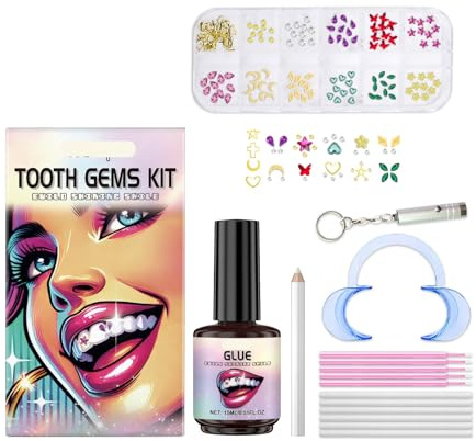Kit De Bijoux Dentaires À Faire Soi-même: Décorations Brillantes Avec Lumière UV, Colle Sûre Et Application Facile, Plusieurs Options De Bijoux, Facile À Nettoyer(3PC)