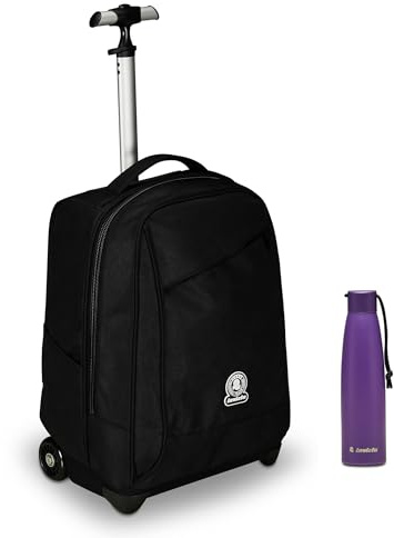 Invicta Trolley Scuola Benin Solid, Nero, 2 in 1, Con Spallacci Uso Zaino, Tasca porta Borraccia e Porta Laptop, Scuola & Viaggio, Ragazzi Borraccia, Viola, Borraccia Ter
