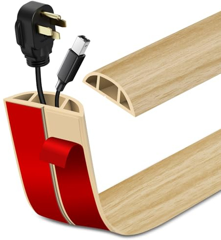 Canaletas para Cables Adhesiva canaleta pasacables para Suelo Cubiertas de Suelo para Cables pasacables de PVC (3m×4cm, Grano de Madera Amarillo Claro)