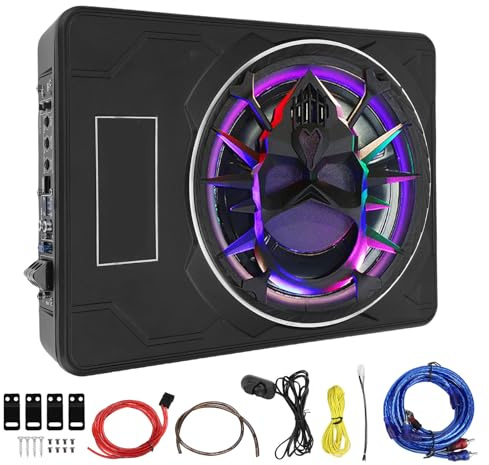 CFTGIW Subwoofer per Auto 10 Pollici 10 Pollici 800 W Subwoofer a Motore Attivo con Luci a LED Blu Pulsanti e Spinta dei Bassi per il Sistemas Audio SUV per Camion per Auto (COLORFUL)