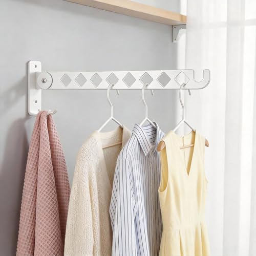 MICHIHOMIE Perchero plegable, capacidad de carga de 40 kg, perchero de pared, gancho plegable de pared con 8 agujeros para balcón, cuarto de baño, lavandería