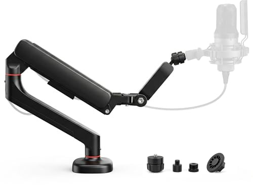 ZVOIYKM Gas Spring Microphone Boom Arm, 6KG/13lbs Max Load Heavy Duty Aluminum Mic Stand, 360° Rotatable 3-Section Scissor Arm, Fits Blue Yeti/Shure/HyperX/Other (1/4, 3/8, 5/8, Phone Adapter)