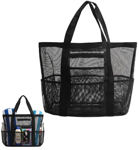 Sandspielzeug Tasche, Strandtasche XXL Familie Netz Tasche Sandspielzeug, Faltbare Strandtasche für Strandausflüge, Reisen, Camping, Fitness