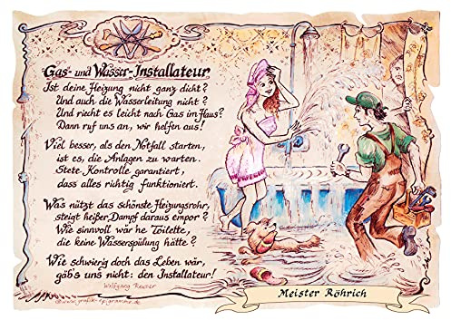 Die Staffelei Geschenk Gas-Wasser-Installateur A4 (29,7cm x 21cm) | Witziges Gedicht mit liebevoller Zeichnung auf hochwertigem Papier/besondere Geschenkidee