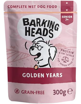 Barking Heads Wet Dog Food for Senior Dogs - Golden Years - Free-Run Chicken & Salmon - No Artificial Flavours - Grain-Free Recipe with Optimal Protein & Fat Levels for Senior Dogs (10 x 300 g)