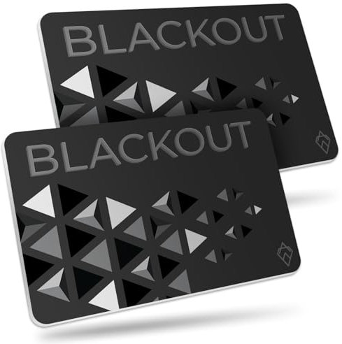 AKIELO Blackout Tarjeta Bloqueadora RFID – Tarjeta Antirrobo Ultrafina con Tecnología Faraday para Protección de Tarjetas Contactless – Blindaje para Carteras (Edición Negra – 2 Unidades)