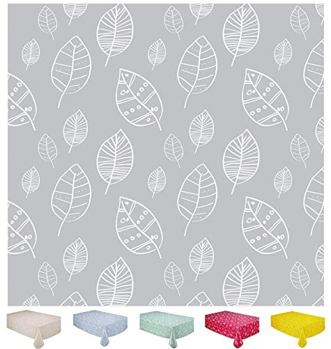 Home Direct Tovaglia in Tela Cerata plastificata Rettangolare 140 x 200cm Le Foglie Grigio Chiaro