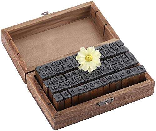 Trägummistämpel 70 stycken alfabetstämplar bokstäver siffror symboler set, vintage trä ABC-stämplar, trämonterat gummistämpelset med förvaringslåda för klippbok, dagbokskorttillverkning,