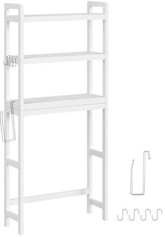 SONGMICS Badezimmerregal für über die Toilette, aus Bambus, 3 Ebenen, Organizer für das Badezimmer, mit verstellbaren Einlegeböden, Belastung 15 kg/Ebene, einfache Montage, Weiß BTS01WT