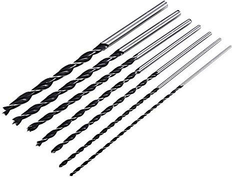 WUXUN-Drill Bit 7pc X Long Wood Drill Bit Set 4mm 5mm 6mm 7mm 8mm 10mm 12mm x 300mm Brad Point
