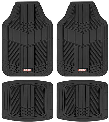 Motor Trend DualFlex™ Rubber Car Floor Mats All Weather Waterproof 4-Piece Sporty Two-Tone Design Car Mats Full Set - Universal Trim-to-Fit Floor Mats for Car, SUV, & Trucks - Car Carpet Protector
