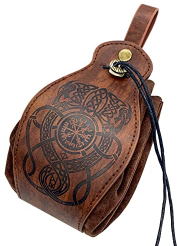 Medeltida fuskläder dragsko påse bärbart bälte LARP midjeväska viking renässans cosplay kostym handväska steampunk tärningsväska för män kvinnor, c, En storlek, Medeltida